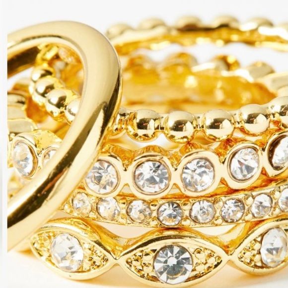 INC Goldstone Embellished five piece ring set - Picture 3 of 5